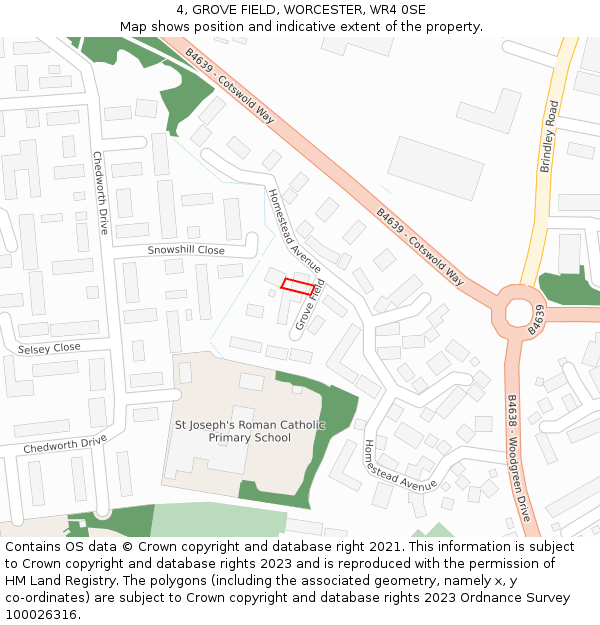 4, GROVE FIELD, WORCESTER, WR4 0SE: Location map and indicative extent of plot