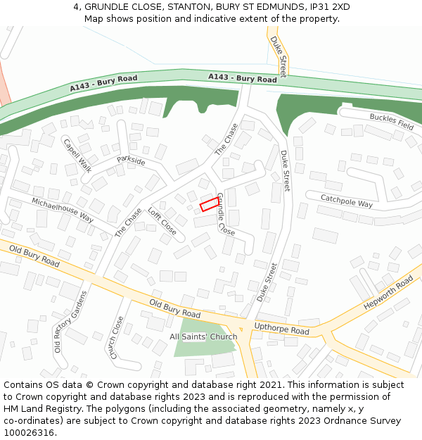 4, GRUNDLE CLOSE, STANTON, BURY ST EDMUNDS, IP31 2XD: Location map and indicative extent of plot
