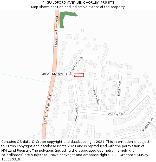 4, GUILDFORD AVENUE, CHORLEY, PR6 8TG: Location map and indicative extent of plot
