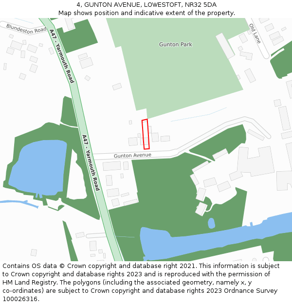 4, GUNTON AVENUE, LOWESTOFT, NR32 5DA: Location map and indicative extent of plot