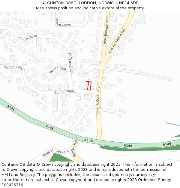 4, GUNTON ROAD, LODDON, NORWICH, NR14 6DP: Location map and indicative extent of plot