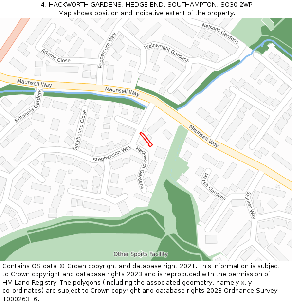 4, HACKWORTH GARDENS, HEDGE END, SOUTHAMPTON, SO30 2WP: Location map and indicative extent of plot