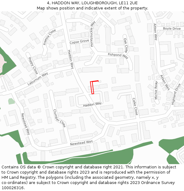 4, HADDON WAY, LOUGHBOROUGH, LE11 2UE: Location map and indicative extent of plot