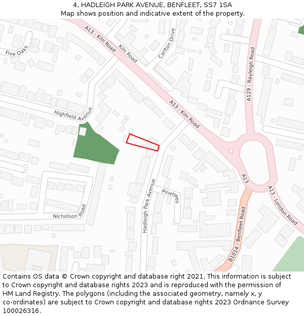 4, HADLEIGH PARK AVENUE, BENFLEET, SS7 1SA: Location map and indicative extent of plot