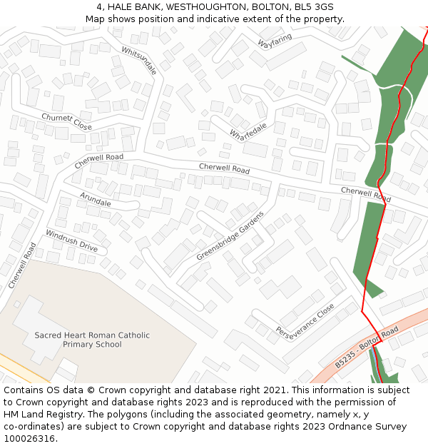 4, HALE BANK, WESTHOUGHTON, BOLTON, BL5 3GS: Location map and indicative extent of plot