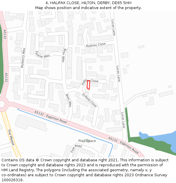 4, HALIFAX CLOSE, HILTON, DERBY, DE65 5HH: Location map and indicative extent of plot