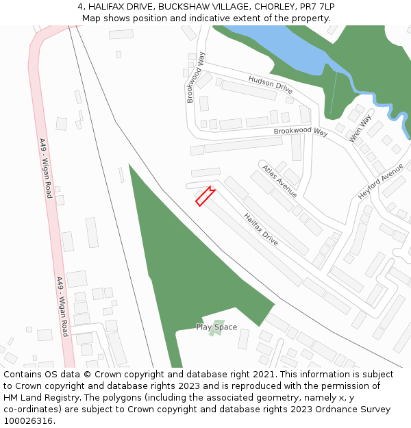 4, HALIFAX DRIVE, BUCKSHAW VILLAGE, CHORLEY, PR7 7LP: Location map and indicative extent of plot