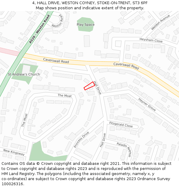 4, HALL DRIVE, WESTON COYNEY, STOKE-ON-TRENT, ST3 6PF: Location map and indicative extent of plot