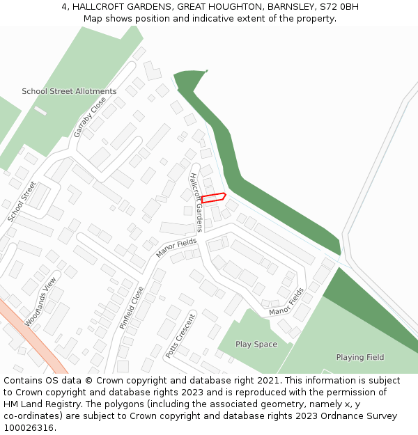 4, HALLCROFT GARDENS, GREAT HOUGHTON, BARNSLEY, S72 0BH: Location map and indicative extent of plot