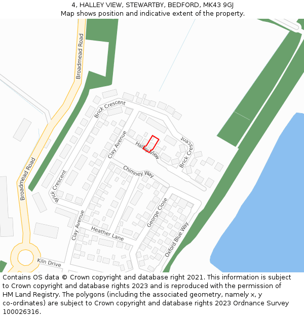 4, HALLEY VIEW, STEWARTBY, BEDFORD, MK43 9GJ: Location map and indicative extent of plot