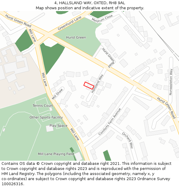 4, HALLSLAND WAY, OXTED, RH8 9AL: Location map and indicative extent of plot
