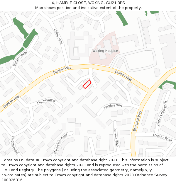 4, HAMBLE CLOSE, WOKING, GU21 3PS: Location map and indicative extent of plot