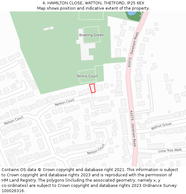 4, HAMILTON CLOSE, WATTON, THETFORD, IP25 6EX: Location map and indicative extent of plot