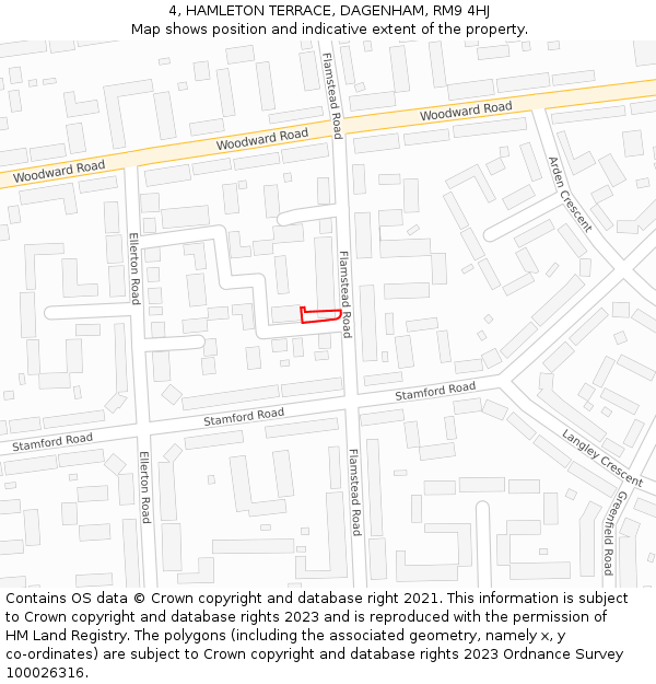 4, HAMLETON TERRACE, DAGENHAM, RM9 4HJ: Location map and indicative extent of plot