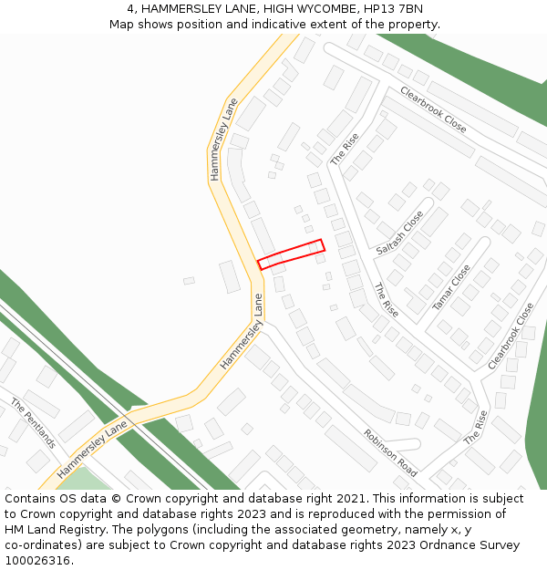 4, HAMMERSLEY LANE, HIGH WYCOMBE, HP13 7BN: Location map and indicative extent of plot