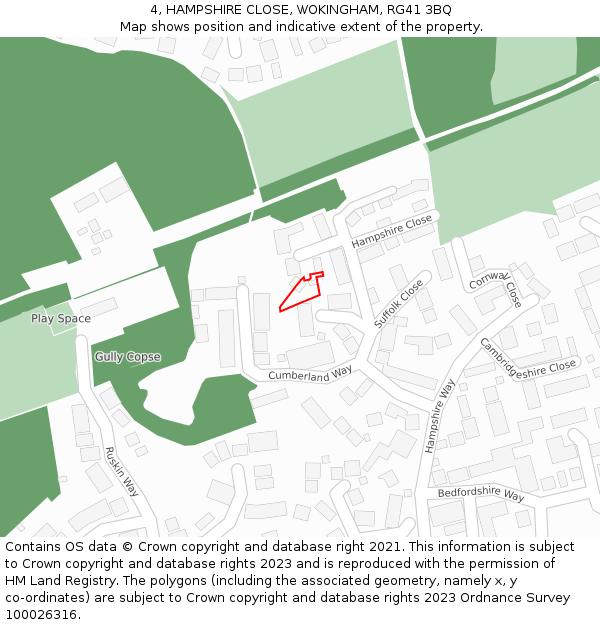 4, HAMPSHIRE CLOSE, WOKINGHAM, RG41 3BQ: Location map and indicative extent of plot