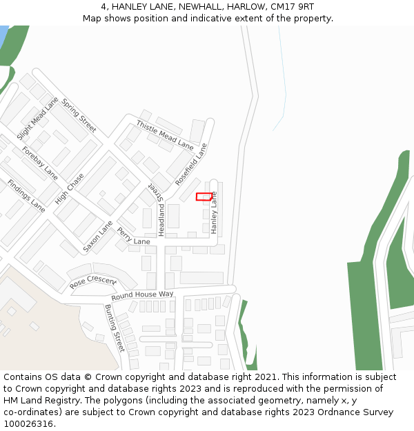 4, HANLEY LANE, NEWHALL, HARLOW, CM17 9RT: Location map and indicative extent of plot