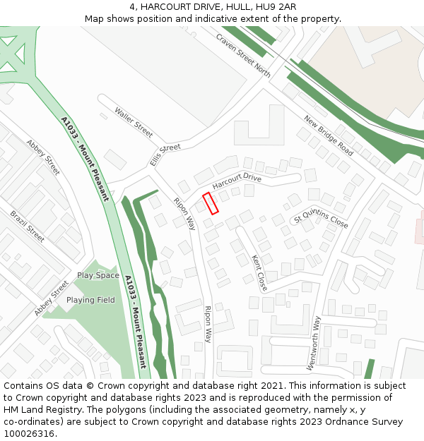4, HARCOURT DRIVE, HULL, HU9 2AR: Location map and indicative extent of plot