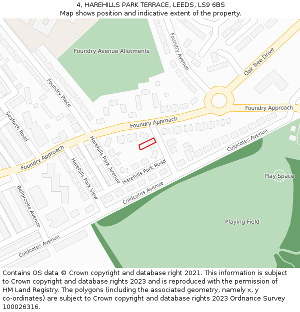 4, HAREHILLS PARK TERRACE, LEEDS, LS9 6BS: Location map and indicative extent of plot