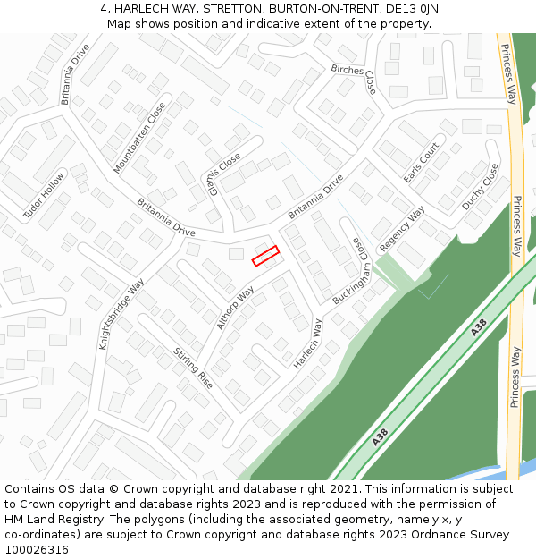 4, HARLECH WAY, STRETTON, BURTON-ON-TRENT, DE13 0JN: Location map and indicative extent of plot