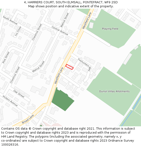 4, HARRIERS COURT, SOUTH ELMSALL, PONTEFRACT, WF9 2SD: Location map and indicative extent of plot