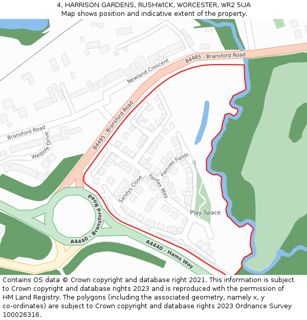 4, HARRISON GARDENS, RUSHWICK, WORCESTER, WR2 5UA: Location map and indicative extent of plot