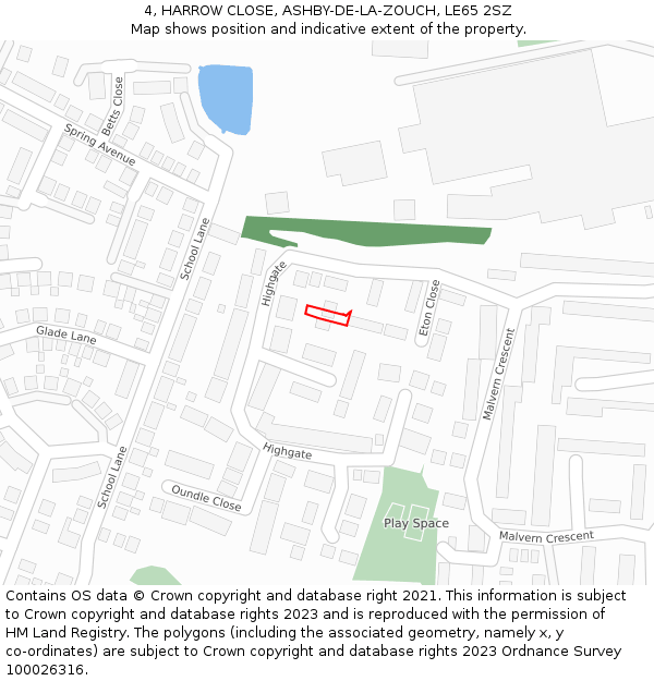 4, HARROW CLOSE, ASHBY-DE-LA-ZOUCH, LE65 2SZ: Location map and indicative extent of plot
