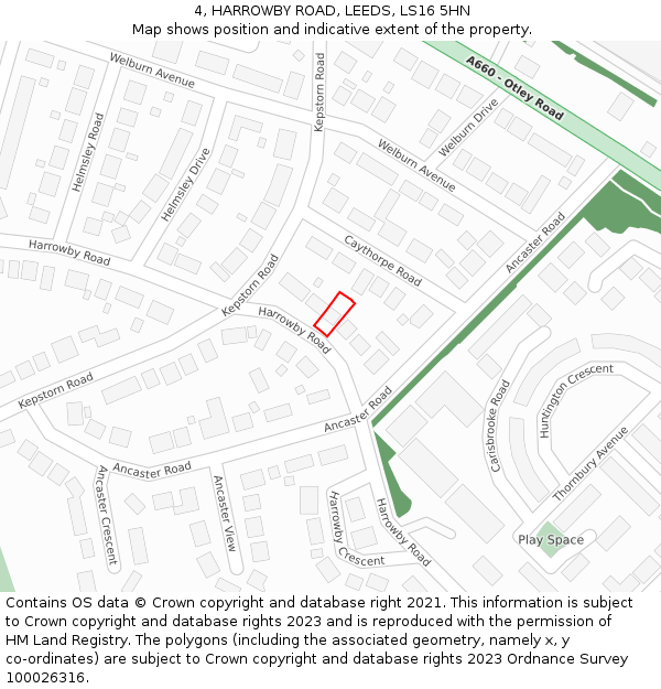 4, HARROWBY ROAD, LEEDS, LS16 5HN: Location map and indicative extent of plot