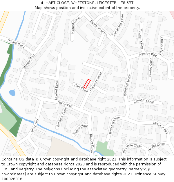 4, HART CLOSE, WHETSTONE, LEICESTER, LE8 6BT: Location map and indicative extent of plot