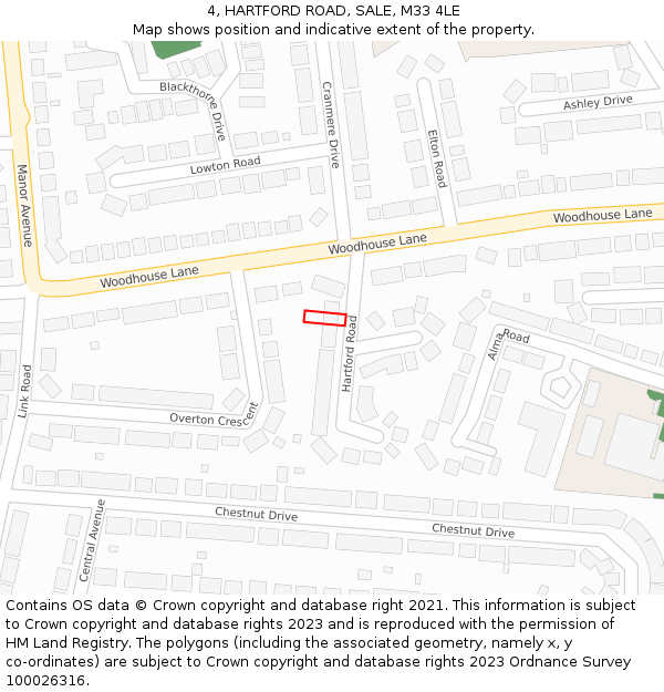 4, HARTFORD ROAD, SALE, M33 4LE: Location map and indicative extent of plot