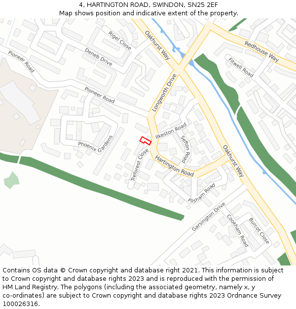 4, HARTINGTON ROAD, SWINDON, SN25 2EF: Location map and indicative extent of plot