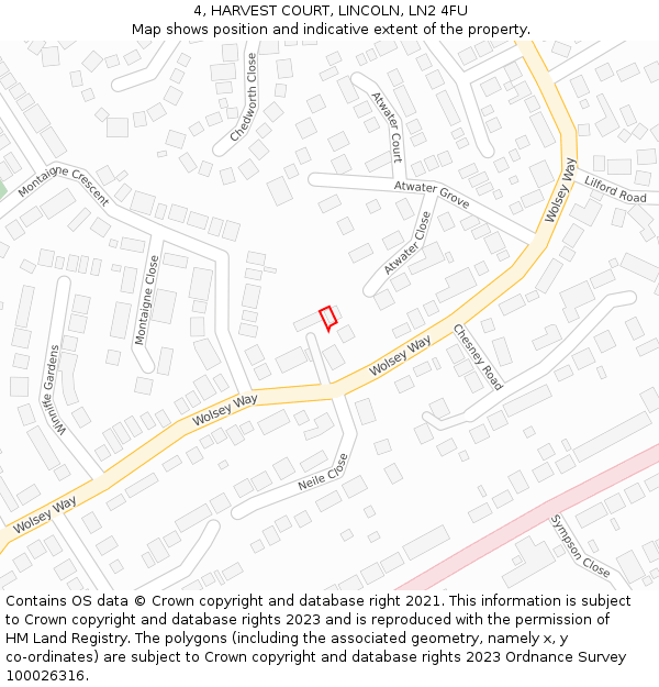 4, HARVEST COURT, LINCOLN, LN2 4FU: Location map and indicative extent of plot