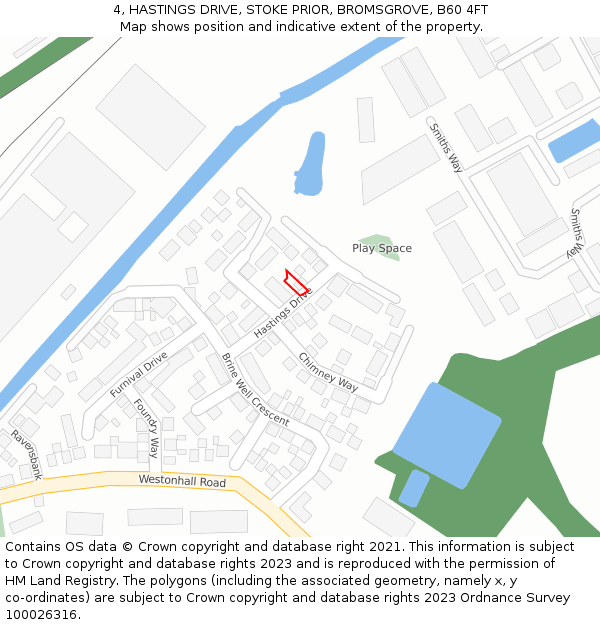 4, HASTINGS DRIVE, STOKE PRIOR, BROMSGROVE, B60 4FT: Location map and indicative extent of plot