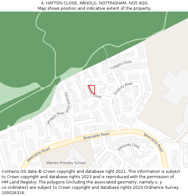 4, HATTON CLOSE, ARNOLD, NOTTINGHAM, NG5 9QG: Location map and indicative extent of plot
