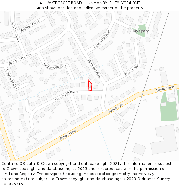 4, HAVERCROFT ROAD, HUNMANBY, FILEY, YO14 0NE: Location map and indicative extent of plot