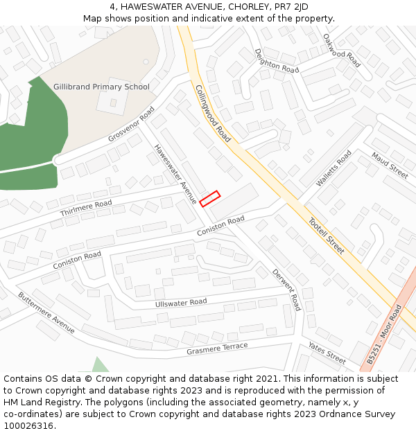 4, HAWESWATER AVENUE, CHORLEY, PR7 2JD: Location map and indicative extent of plot
