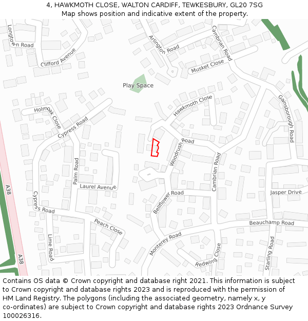 4, HAWKMOTH CLOSE, WALTON CARDIFF, TEWKESBURY, GL20 7SG: Location map and indicative extent of plot