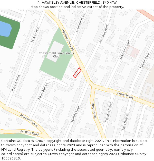 4, HAWKSLEY AVENUE, CHESTERFIELD, S40 4TW: Location map and indicative extent of plot