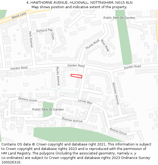 4, HAWTHORNE AVENUE, HUCKNALL, NOTTINGHAM, NG15 6LN: Location map and indicative extent of plot