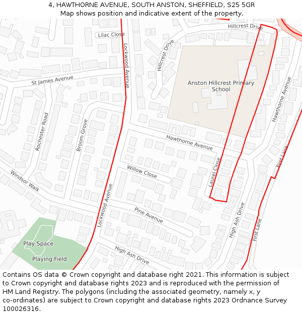4, HAWTHORNE AVENUE, SOUTH ANSTON, SHEFFIELD, S25 5GR: Location map and indicative extent of plot