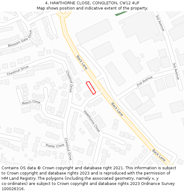 4, HAWTHORNE CLOSE, CONGLETON, CW12 4UF: Location map and indicative extent of plot