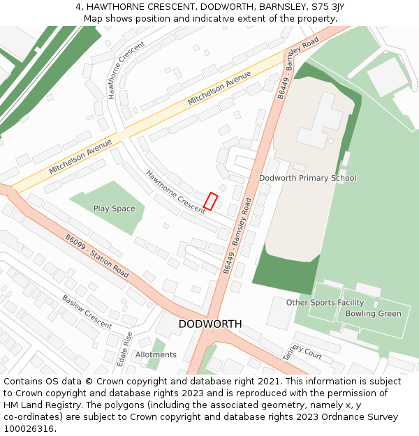 4, HAWTHORNE CRESCENT, DODWORTH, BARNSLEY, S75 3JY: Location map and indicative extent of plot