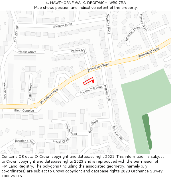 4, HAWTHORNE WALK, DROITWICH, WR9 7BA: Location map and indicative extent of plot