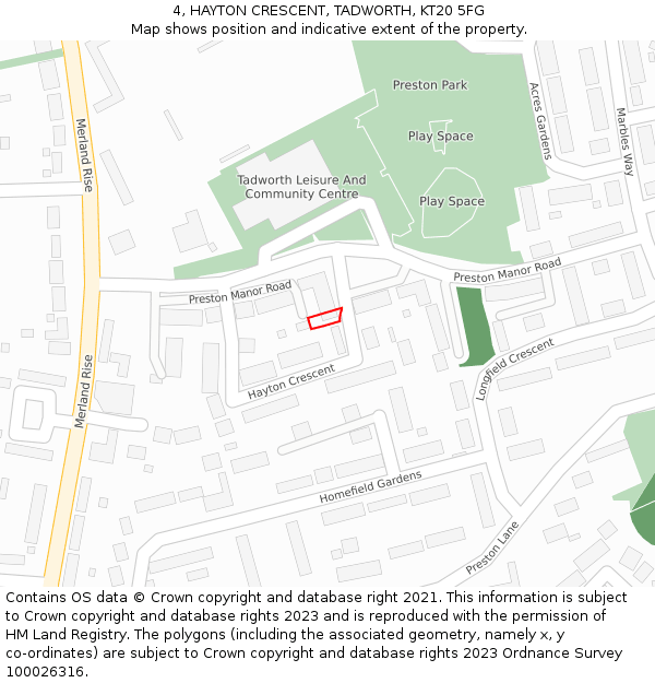 4, HAYTON CRESCENT, TADWORTH, KT20 5FG: Location map and indicative extent of plot
