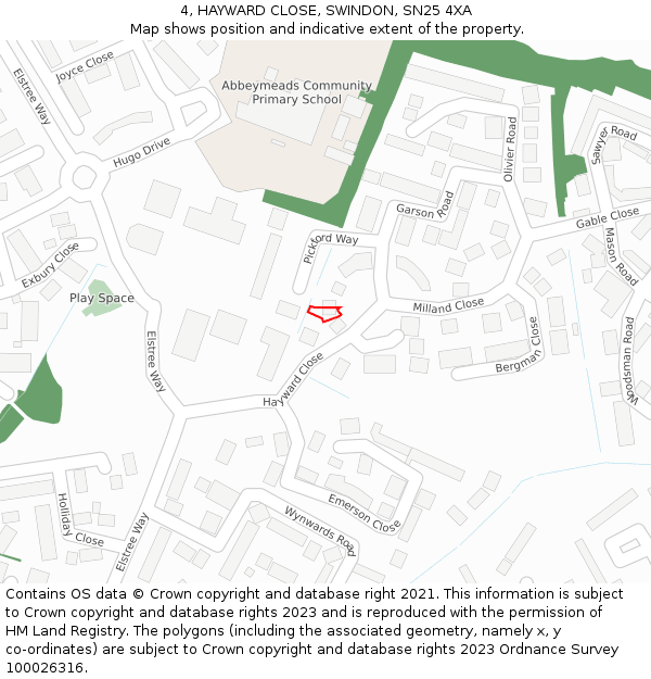 4, HAYWARD CLOSE, SWINDON, SN25 4XA: Location map and indicative extent of plot