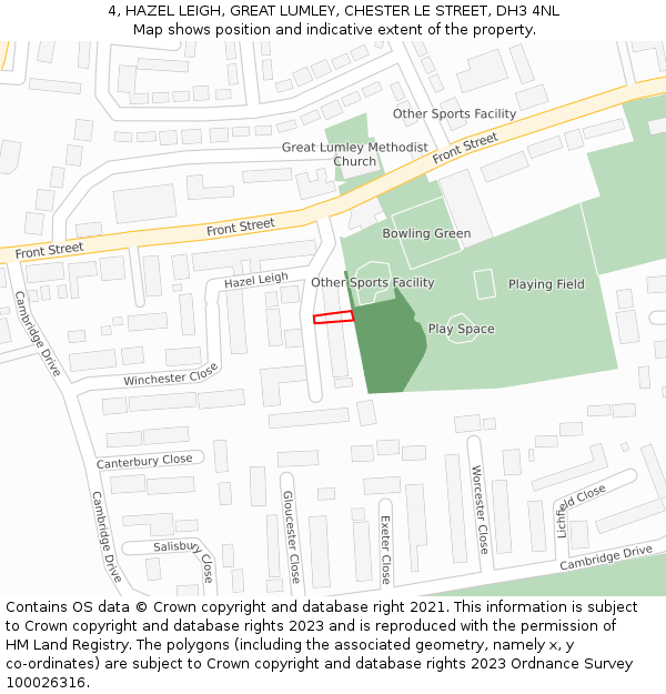 4, HAZEL LEIGH, GREAT LUMLEY, CHESTER LE STREET, DH3 4NL: Location map and indicative extent of plot