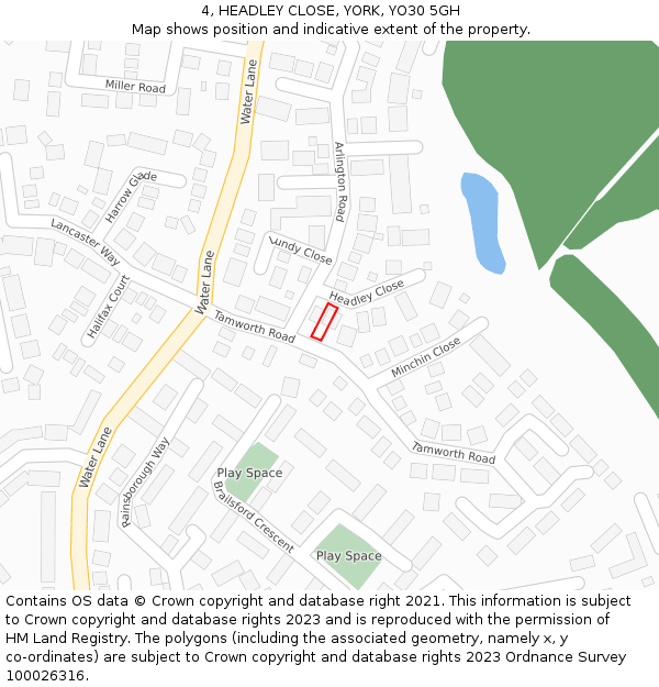 4, HEADLEY CLOSE, YORK, YO30 5GH: Location map and indicative extent of plot