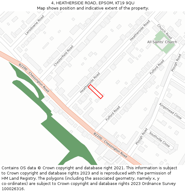 4, HEATHERSIDE ROAD, EPSOM, KT19 9QU: Location map and indicative extent of plot