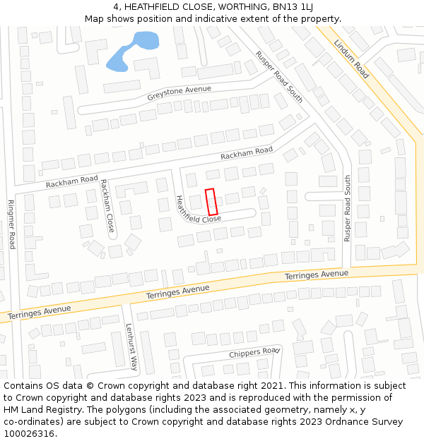 4, HEATHFIELD CLOSE, WORTHING, BN13 1LJ: Location map and indicative extent of plot