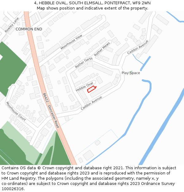 4, HEBBLE OVAL, SOUTH ELMSALL, PONTEFRACT, WF9 2WN: Location map and indicative extent of plot